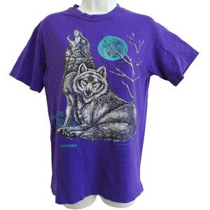 Vintage 80s T-Shirt Purple Virginia City Montana Howling Wolves Full Moon Hanes